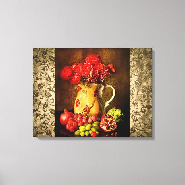 Impressão Em Tela Tela Antiga de Frutas e Flores Vintage (Frente)