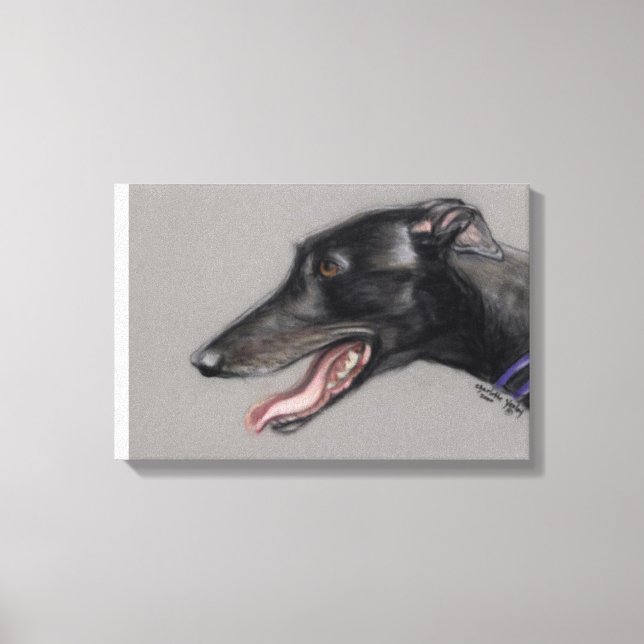Impressão Em Tela Tela de Arte do Cachorro Negro Greyhound (Frente)