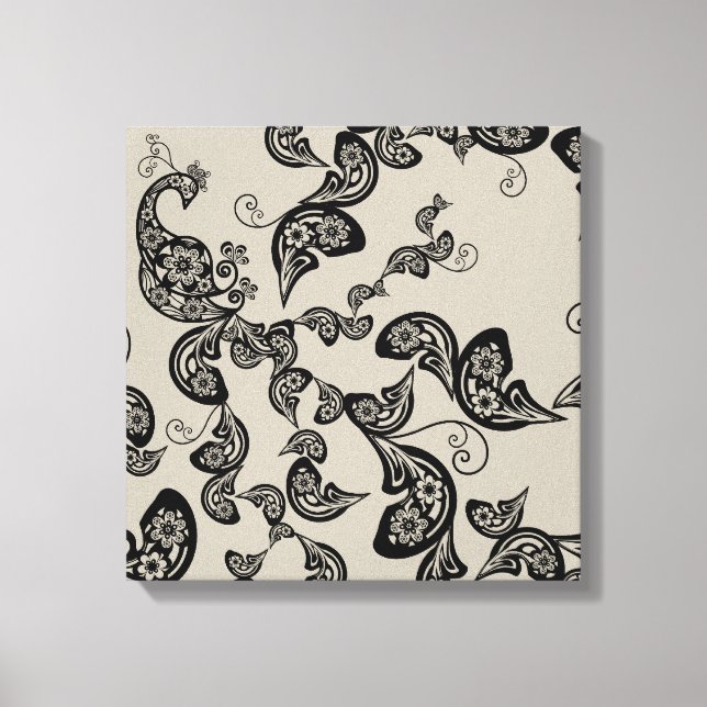 Impressão Em Tela Tela de artes de deco de pavão preto (Frente)