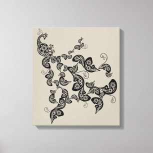 Impressão Em Tela Tela de artes de deco de pavão preto