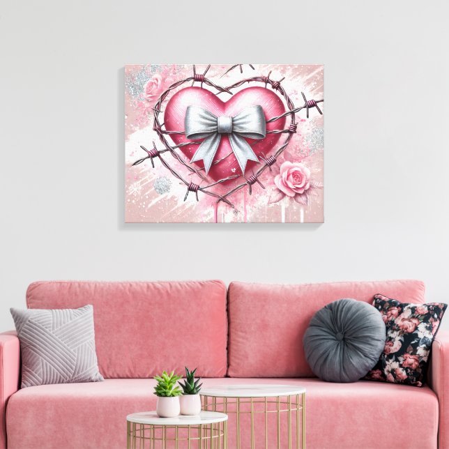 Impressão Em Tela Tela de Coração Rosa (Insitu(Sala de estar))