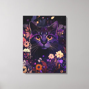 Impressão Em Tela Tela de Gato Floral Roxo Imprimir para Pentes de G