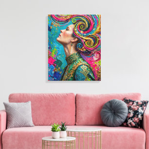 Impressão Em Tela Tela de Perfil de Rainha Colorida Expressionista