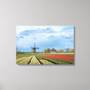Impressão Em Tela Tela de pintura paisagística de moinho e tulipas