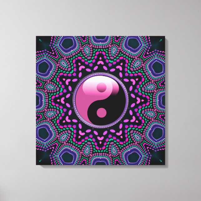 Impressão Em Tela Tela Enrolada Yin Yang Rosa Sol Tribal (Frente)
