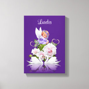 Impressão Em Tela Tela estendida Imprimir Anjo Cisnes Brancas Roxo