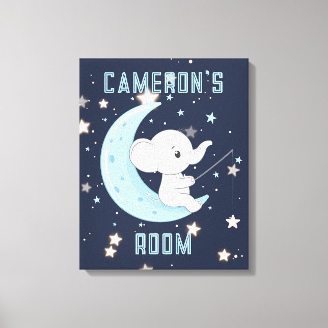 Impressão Em Tela Tela Esticada de Elefante Bebê Pescando 4 Estrelas (Frente)