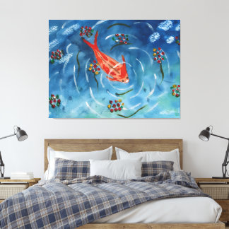 Impressão Em Tela Tela Esticada de Peixes Koi Pacíficos em Aquarela