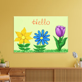 Impressão Em Tela Tela Floral Jardim Azul Amarelo Roxo