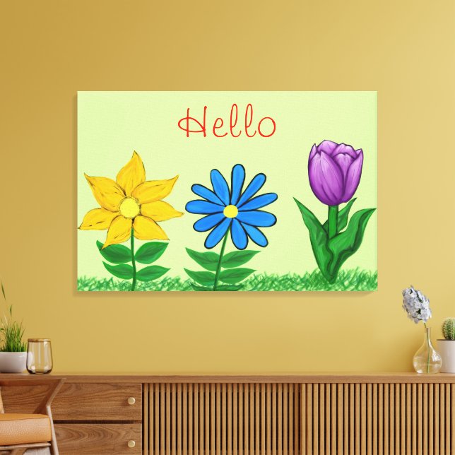 Impressão Em Tela Tela Floral Jardim Azul Amarelo Roxo (Insitu(Sala de estar))