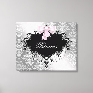 Impressão Em Tela Tela Princesa Damasco Rosa Preto Prata