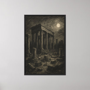 Impressão Em Tela Templo antigo iluminado pela Lua