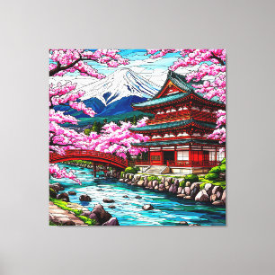 Impressão Em Tela Templo Tradicional Japonês e Ponte