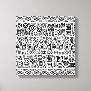 Impressão Em Tela Teste padrão africano étnico #2 preto e branco