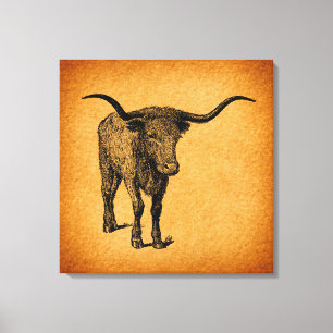Impressão Em Tela Texas Longhorn Bull Rustic Vintage Western Art