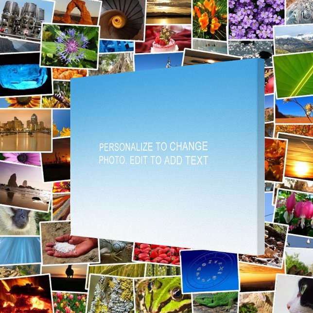 Impressão Em Tela Texto para Adicionar Foto Trabalho de arte Azul Pe (Personalized Custom Blue Artwork Photo Add Text Canvas Print)