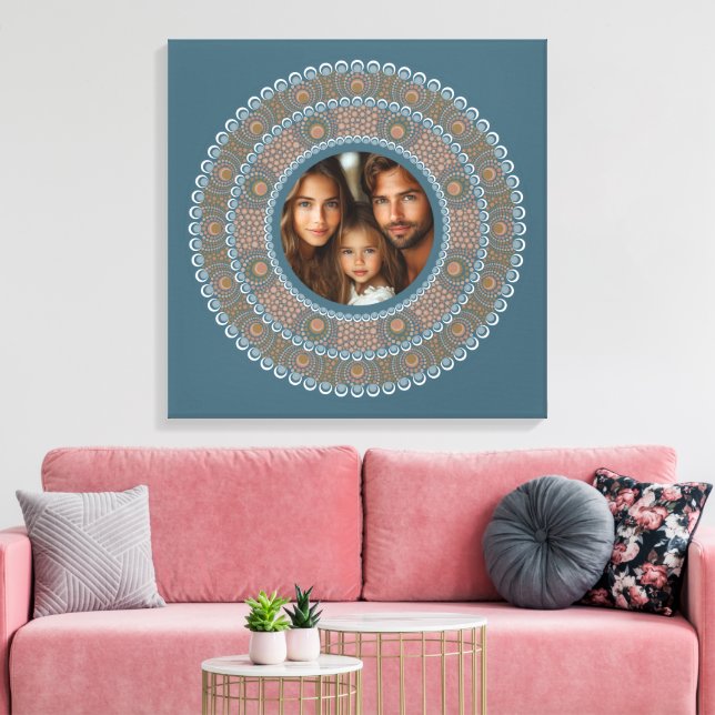 Impressão Em Tela Texto personalizado da família Teal e Mandala Dour (Insitu(Sala de estar))