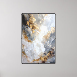 Impressão Em Tela Textura de Mármore Branco, Cinza e Dourado – Arte
