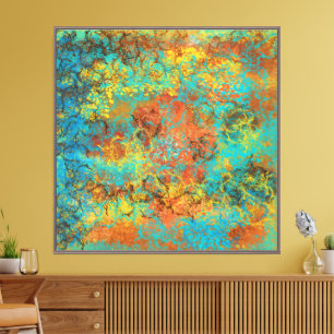 Impressão Em Tela Texturas Abstratas em Turquesa, Cobre e Ouro