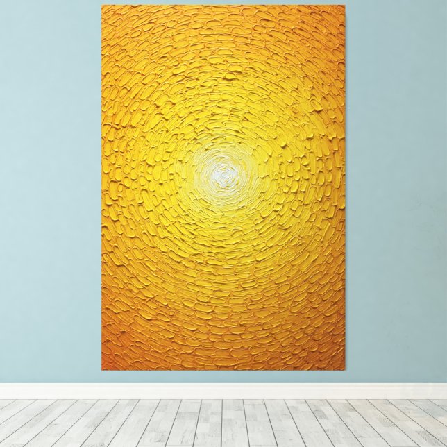 Impressão Em Tela Texturizado Explosão Solar Branca e Laranja  (Insitu(piso de madeira))