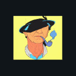 Impressão Em Tela The Blue Smoke Sailor: Minimalist Portrait<br><div class="desc">Dive into the mystery of the deep with this captivating illustration of a seasoned mariner. Featuring a bold, high-contrast color palette of vibrant yellow, deep blues, and warm skin tones, this artwork blends traditional nautical themes with a modern, psychedelic twist. The subject, a weathered fisherman or sailor wearing a classic...</div>