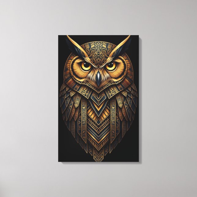 Impressão Em Tela The Night Guardian – Abstract Owl with African  (Frente)