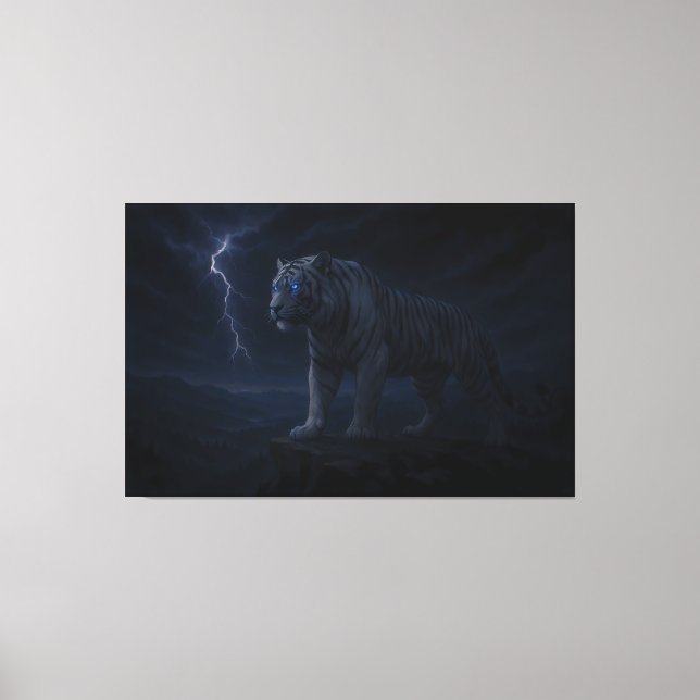 Impressão Em Tela Thunderstorm Blue-Eye White Tiger – Fantasy Art (Frente)