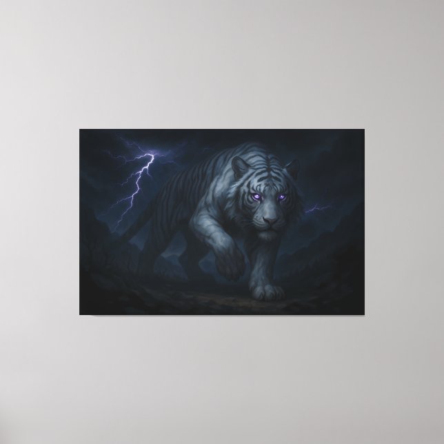 Impressão Em Tela Thunderstorm King White Tiger – Fantasy Art (Frente)