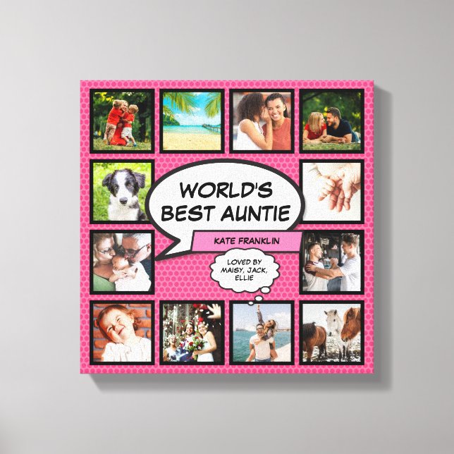 Impressão Em Tela Tia Tia Tia Rosa Legal Colagem de Fotos Moderna (Frente)