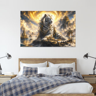 Impressão Em Tela Tigre Branco Celestial Guardião do Rio enluarado