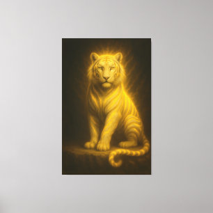 Impressão Em Tela Tigre Branco Dourado Celestial – Aura do Trono Rad