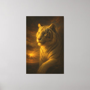 Impressão Em Tela Tigre Branco Majestoso em Luz Dourada – Arte Refin
