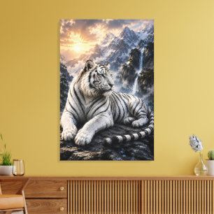 Impressão Em Tela Tigre Branco Majestoso nas Montanhas Majestosas   