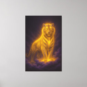 Impressão Em Tela Tigre Dourado Radiante em Nuvens de Tempestade – A