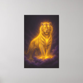 Impressão Em Tela Tigre Dourado Radiante em Nuvens de Tempestade – A
