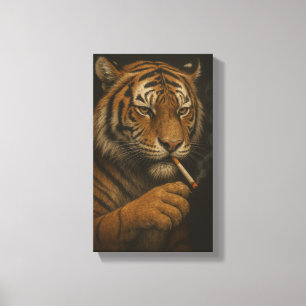 Impressão Em Tela Tigre Legal com um Cigarro