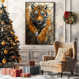 Impressão Em Tela Tigre Majestoso no Movimento Dinâmico de Impasto