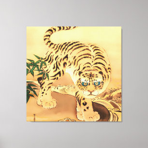 Impressão Em Tela Tigre Minhwa Vintage junto a um riacho