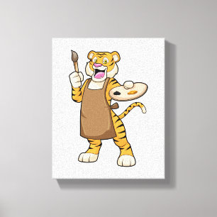 Impressão Em Tela Tigre na pintura com pintura e pincel