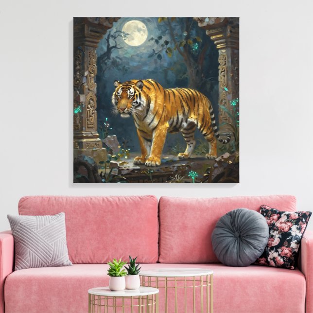Impressão Em Tela Tigre nas Dunas Antigas sob a Lua Cheia (Insitu(Sala de estar))