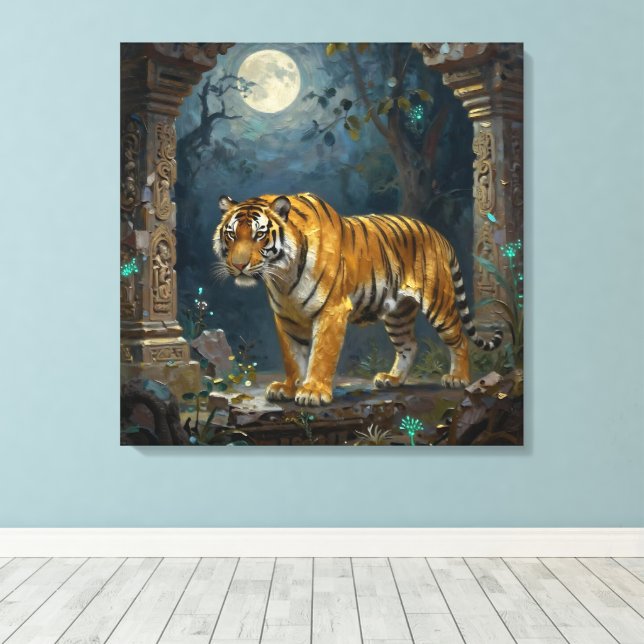 Impressão Em Tela Tigre nas Dunas Antigas sob a Lua Cheia (Insitu(piso de madeira))