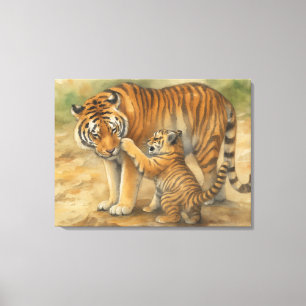 Impressão Em Tela Tigre Tenderness - Pai e Cubo na Floresta