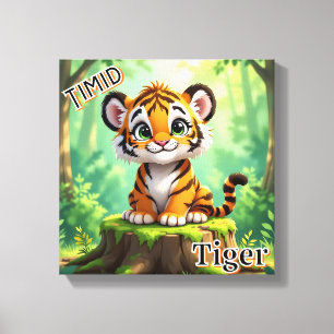 Impressão Em Tela Tigre Tímido Arte de Berçário de Desenho Animado