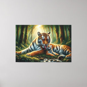 Impressão Em Tela Tigres de Penhor Momento na Pintura da Natureza