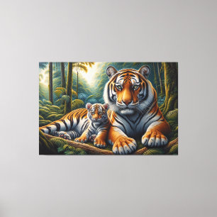 Impressão Em Tela Tigres de Penhor Momento na Pintura da Natureza