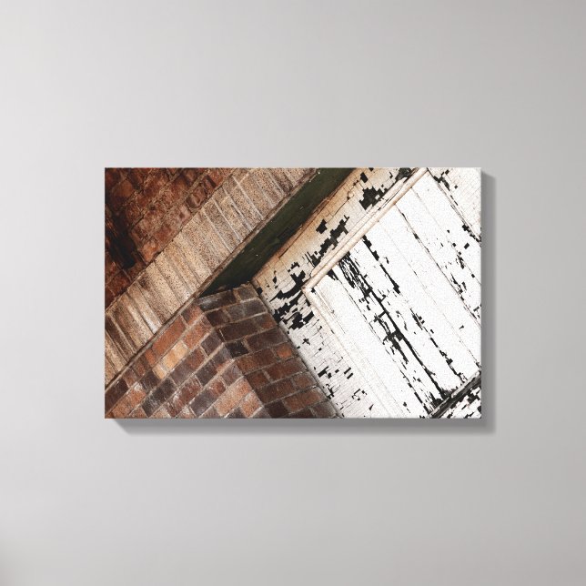 Impressão Em Tela Tijolo Vermelho E Madeira Branca Afastada (Frente)