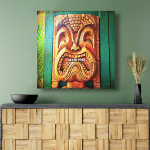 Impressão Em Tela Tiki Time Vintage Retro Hawaii Wood Tiki Face