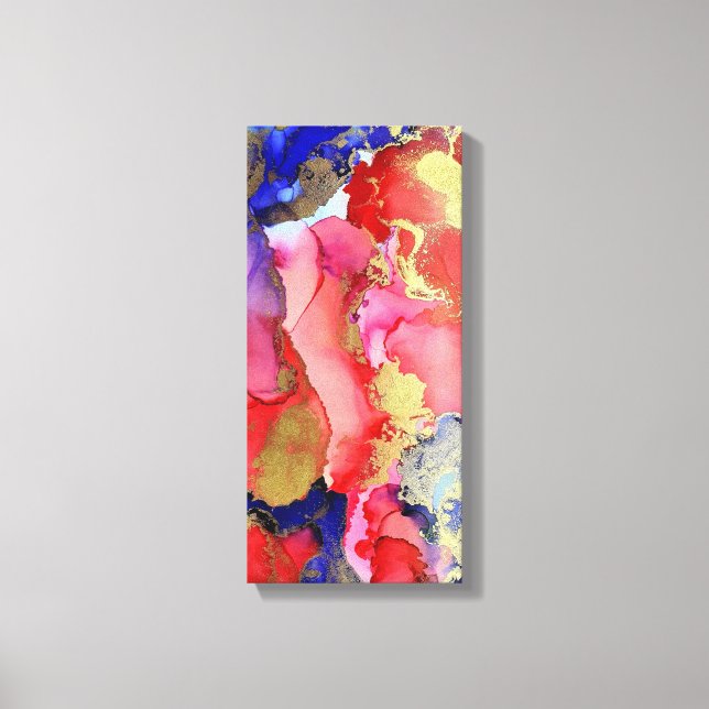 Impressão Em Tela Tinta de Álcool Dourada, Cor-de-abstrato, Rosa, Ro (Frente)