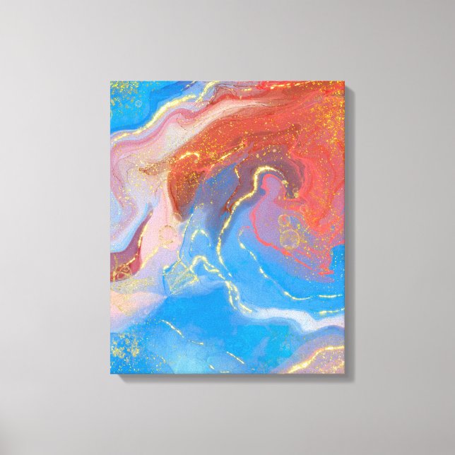 Impressão Em Tela Tinta de Álcool Marmoreada, Azul e Dourada (Frente)