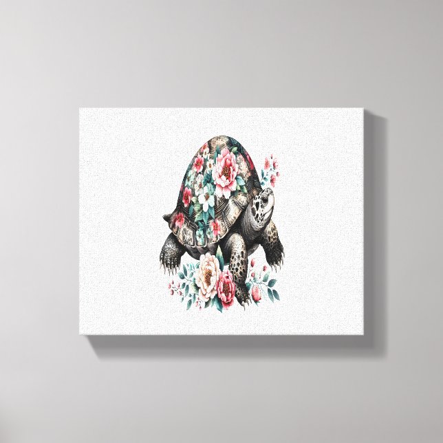 Impressão Em Tela Tinta e Lave Tartaruga com Shell Floral. (Frente)